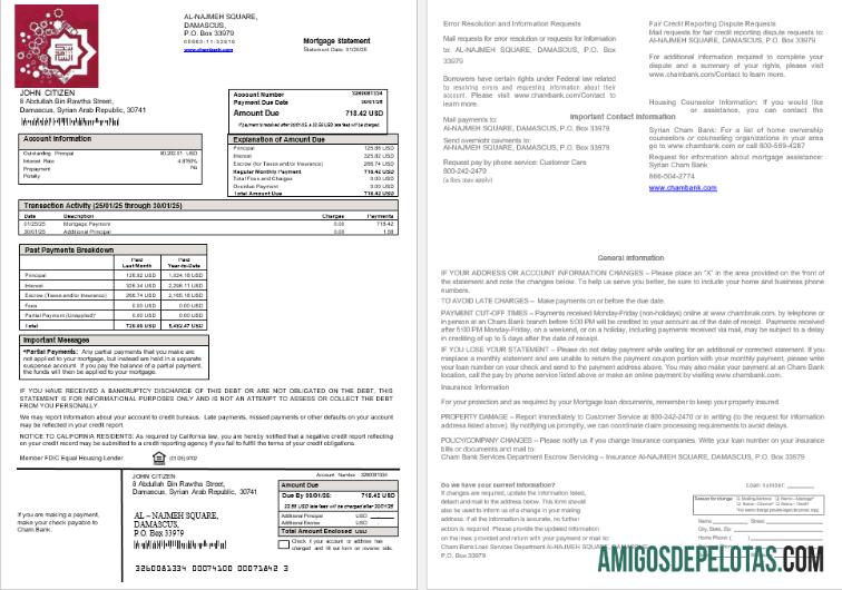 Extrato de hipoteca do Syria Cham Bank em formatos Word e PDF modelo